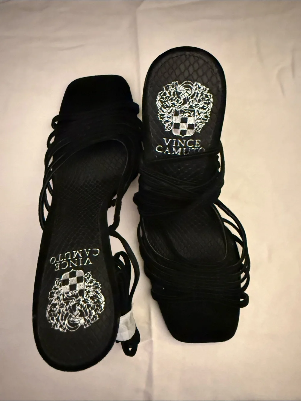 Vince Camuto Black Lace-Up Strappy Heeled Mules